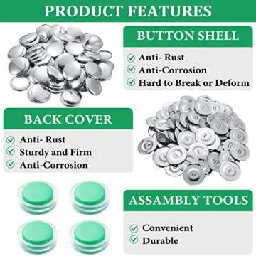 100 Sets Cover Buttons Kit with Tools for DIY Sewing