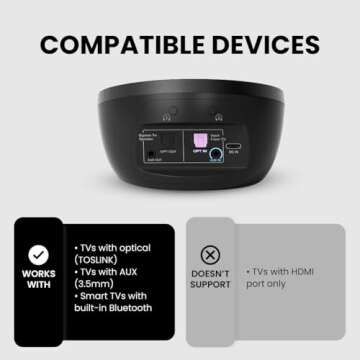 Avantree Medley Clear - Wireless Earbuds for TV Listening & Watching with Transmitter & Charging Dock, Clear Dialogue, Enhanced Volume, Soundbar Passthrough, 20H Bluetooth Neckband Headphones