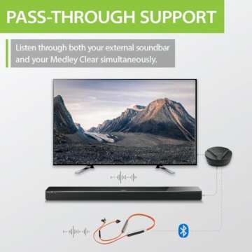 Avantree Medley Clear - Wireless Earbuds for TV Listening & Watching with Transmitter & Charging Dock, Clear Dialogue, Enhanced Volume, Soundbar Passthrough, 20H Bluetooth Neckband Headphones