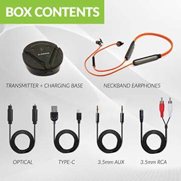 Avantree Medley Clear - Wireless Earbuds for TV Listening & Watching with Transmitter & Charging Dock, Clear Dialogue, Enhanced Volume, Soundbar Passthrough, 20H Bluetooth Neckband Headphones
