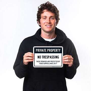Sigo Signs, Private Property No Trespassing Sign - (4 Pack) - Video Survelliance Sign | 10x7 Inches,...