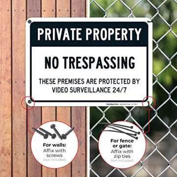Sigo Signs, Private Property No Trespassing Sign - (4 Pack) - Video Survelliance Sign | 10x7 Inches,Rust Free 0.40 Aluminum, Fade Resistant, Indoor/Outdoor Use, Made in USA