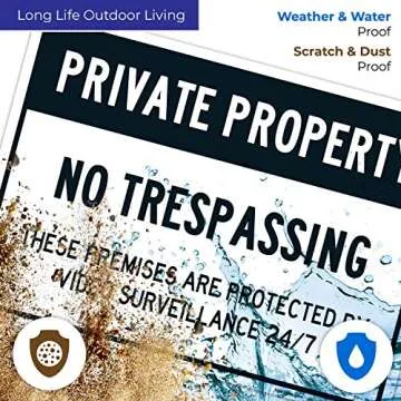 Sigo Signs, Private Property No Trespassing Sign - (4 Pack) - Video Survelliance Sign | 10x7 Inches,Rust Free 0.40 Aluminum, Fade Resistant, Indoor/Outdoor Use, Made in USA