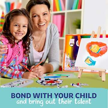 27-Piece Acrylic Paint Set for Kids - 100% Cotton Canvases, Wood Easel, Brushes, Waterproof Smock, Mixing Palette - Portable and Easy Storage