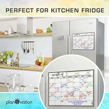 planOvation Magnetic Calendar for Refrigerator - Magnetic Dry Erase Calendar for Kids, Teens & Adults, Monthly and Weekly Planner Whiteboard - 12 x 16in (Black)
