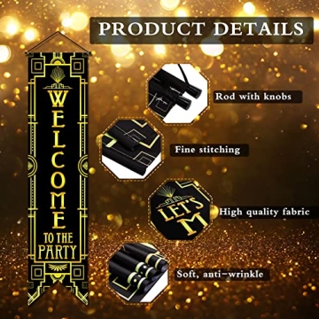 Roaring 20s Party Decoration Banners in Black Gold