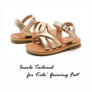 Flaryzone Toddler/Little Kids' Classic Rome Open-Toe Flat Sandals(06-GLD,8M)