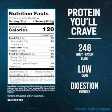 PEScience Select Protein, Peanut Butter Cookie, 27 Servings, Premium Whey and Casein Blend, 31 oz