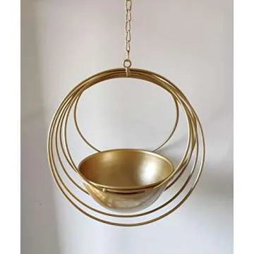 RISEON Boho Gold Metal Plant Hanger,Metal Geometric Hanging Planter, Modern Planter, Mid Century Air Plant Holder Stand, Minimalist Planter for Indoor Outdoor Home Wedding Decor (Gold)