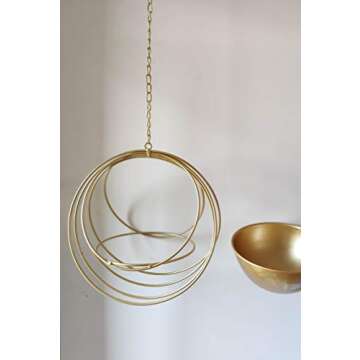 RISEON Boho Gold Metal Plant Hanger,Metal Geometric Hanging Planter, Modern Planter, Mid Century Air Plant Holder Stand, Minimalist Planter for Indoor Outdoor Home Wedding Decor (Gold)