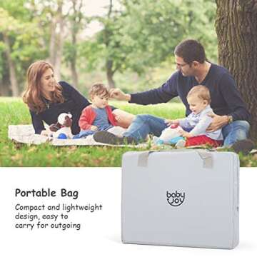 BABY JOY 2 in 1 Travel Crib with Side Zipper, Portable Pack and Play with Soft Washable Mattress, Lightweight Installation-Free Home Playard with Carry Bag, for Infants &Toddlers (Light Sliver)
