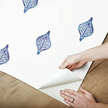 RoomMates RMK12247PLW Watercolor Foulard Peel and Stick Wallpaper, Blue, White