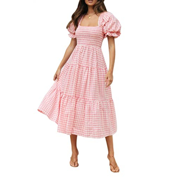 ZESICA Bohemian Summer Midi Dress in Pink for Women