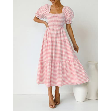 ZESICA Bohemian Summer Midi Dress in Pink for Women