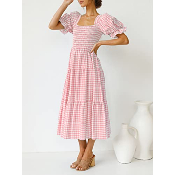 ZESICA Bohemian Summer Midi Dress in Pink for Women