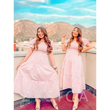 ZESICA Bohemian Summer Midi Dress in Pink for Women