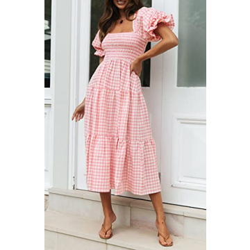 ZESICA Bohemian Summer Midi Dress in Pink for Women