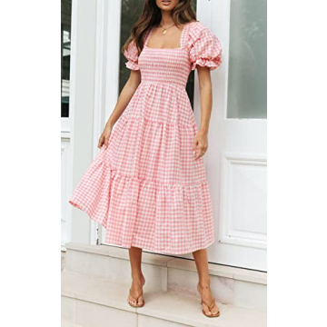 ZESICA Bohemian Summer Midi Dress in Pink for Women