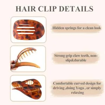4 PCS Flat Hair Clips, Round Lay Down Hair Claw Clips for Women Girls, French Strong Hold Hair Barrettes for Thick Thin Hair,Comfortable Curved Flat Clips for Lying,Driving and More (Tortoise)
