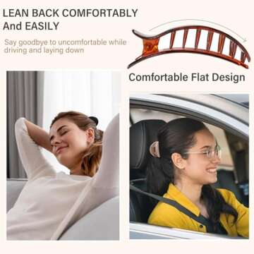 4 PCS Flat Hair Clips, Round Lay Down Hair Claw Clips for Women Girls, French Strong Hold Hair Barrettes for Thick Thin Hair,Comfortable Curved Flat Clips for Lying,Driving and More (Tortoise)