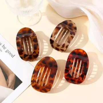 4 PCS Flat Hair Clips, Round Lay Down Hair Claw Clips for Women Girls, French Strong Hold Hair Barrettes for Thick Thin Hair,Comfortable Curved Flat Clips for Lying,Driving and More (Tortoise)