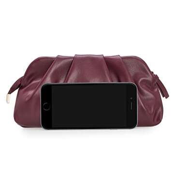 CHARMING TAILOR Chic Soft Vegan Leather Clutch Bag Dressy Pleated PU Evening Purse for Women (Burgundy)