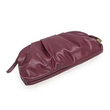 CHARMING TAILOR Chic Soft Vegan Leather Clutch Bag Dressy Pleated PU Evening Purse for Women (Burgundy)