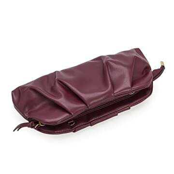 CHARMING TAILOR Chic Soft Vegan Leather Clutch Bag Dressy Pleated PU Evening Purse for Women (Burgundy)