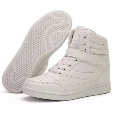 UBFEN Womens High Top Ankle Support Sneakers Beige Hidden Wedge Heel Retro 80s Tennis Shoes for Girl...
