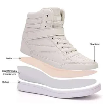 UBFEN Womens High Top Ankle Support Sneakers Beige Hidden Wedge Heel Retro 80s Tennis Shoes for Girls Cosplay Removable Insole Footwear Size 9
