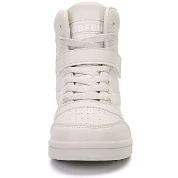 UBFEN Womens High Top Ankle Support Sneakers Beige Hidden Wedge Heel Retro 80s Tennis Shoes for Girls Cosplay Removable Insole Footwear Size 9