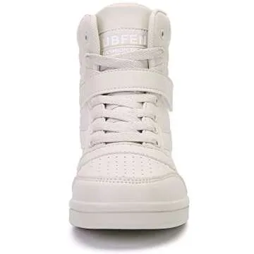 UBFEN Womens High Top Ankle Support Sneakers Beige Hidden Wedge Heel Retro 80s Tennis Shoes for Girls Cosplay Removable Insole Footwear Size 9