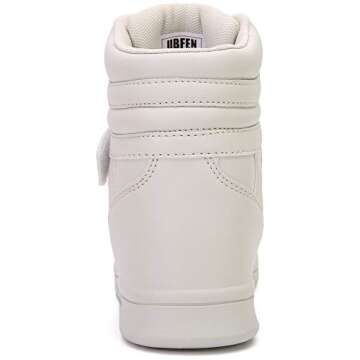 UBFEN Womens High Top Ankle Support Sneakers Beige Hidden Wedge Heel Retro 80s Tennis Shoes for Girls Cosplay Removable Insole Footwear Size 9