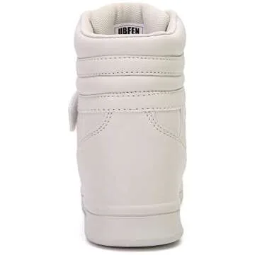 UBFEN Womens High Top Ankle Support Sneakers Beige Hidden Wedge Heel Retro 80s Tennis Shoes for Girls Cosplay Removable Insole Footwear Size 9