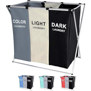 180L Collapsible 3-Section Laundry Hamper for Home