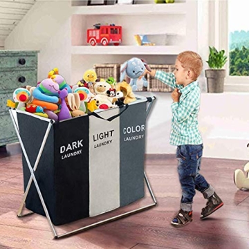 180L Collapsible 3-Section Laundry Hamper for Home