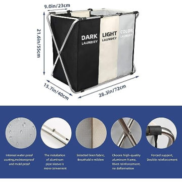 180L Collapsible 3-Section Laundry Hamper for Home