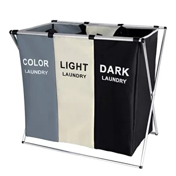 180L Collapsible 3-Section Laundry Hamper for Home
