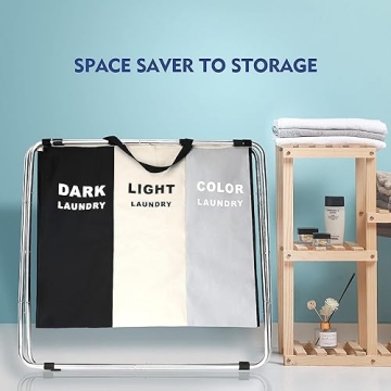 180L Collapsible 3-Section Laundry Hamper for Home