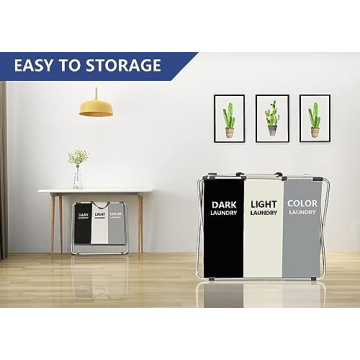 180L Collapsible 3-Section Laundry Hamper for Home