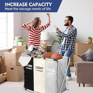 180L Collapsible 3-Section Laundry Hamper for Home