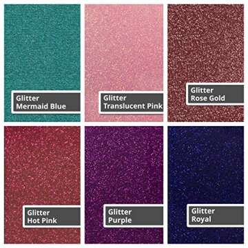 Siser EasyWeed Glitter Iron On Heat Transfer 12 Popular Colors, 10”x12” Sheets, Great Color and ...
