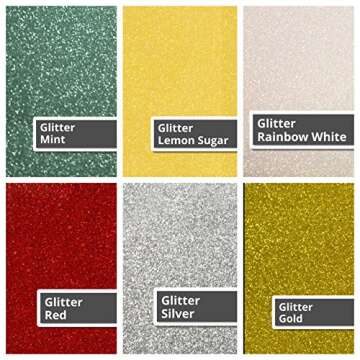 Siser EasyWeed Glitter Iron On Heat Transfer 12 Popular Colors, 10”x12” Sheets, Great Color and Sparkle