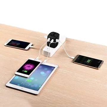 Bonazza Universal International Travel Adapter Kit with 4Amps 4 USB Ports - UK, US, AU, Europe All I...