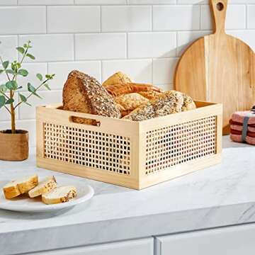 mDesign Medium Decorative Wooden Crate Storage Box, Rustic Pine Wood Organizer Bin Basket w/Built-In Handles for Kitchen Pantry, Cupboard, Cabinet, Counter, Home Sort Collection - Natural Pine