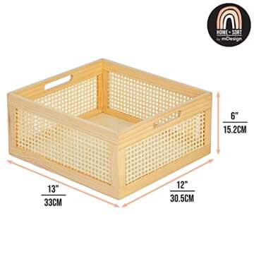 mDesign Medium Decorative Wooden Crate Storage Box, Rustic Pine Wood Organizer Bin Basket w/Built-In Handles for Kitchen Pantry, Cupboard, Cabinet, Counter, Home Sort Collection - Natural Pine