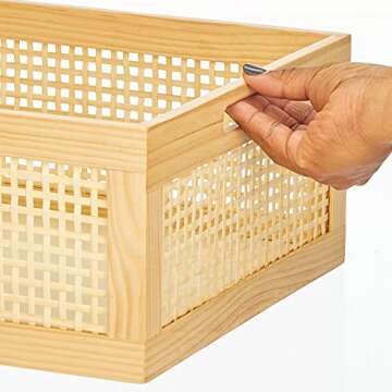 mDesign Medium Decorative Wooden Crate Storage Box, Rustic Pine Wood Organizer Bin Basket w/Built-In Handles for Kitchen Pantry, Cupboard, Cabinet, Counter, Home Sort Collection - Natural Pine