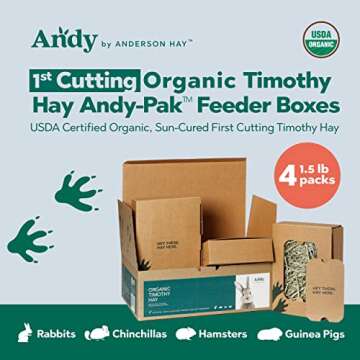 Andy Organic Timothy Hay Andy-Pak Feeder Box, 4 Pack 1.5 Lb Boxes, 1st Cutting Rabbit Food, Premium ...