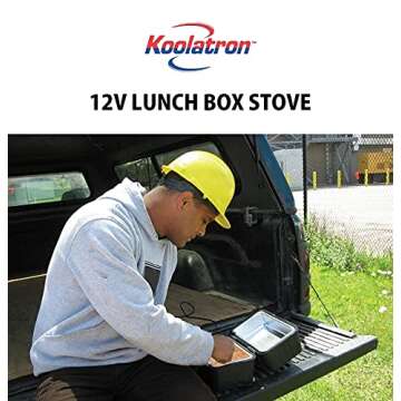Koolatron 12V Heating Lunch Box Stove, 1.6 Qt (1.5 L), Black, 6 ft (1.8m) Power Cord, Heats to 300F (149C), Built-In Cord Storage, Classic Construction Worker Lunchbox, for Car, SUV, Pickup Truck