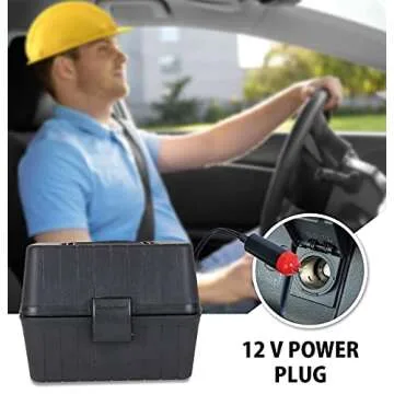 Koolatron 12V Heating Lunch Box Stove, 1.6 Qt (1.5 L), Black, 6 ft (1.8m) Power Cord, Heats to 300F (149C), Built-In Cord Storage, Classic Construction Worker Lunchbox, for Car, SUV, Pickup Truck